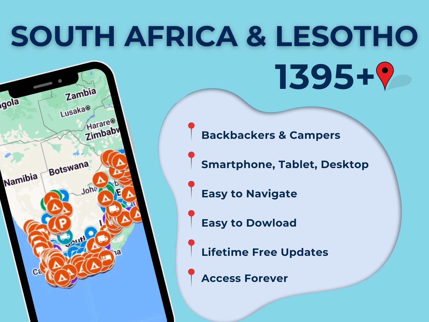 Reiseführer für Südafrika und Lesotho. Über 650 Reiseziele auf Google Maps